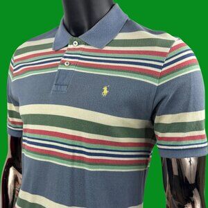 VTG Blue Tag Polo Ralph Lauren Multi-Color Striped Cotton Mesh Polo Shirt